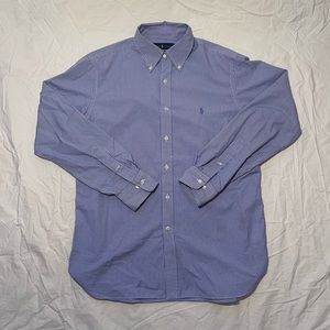 Ralph Lauren Men’s Easy Care Checkered Button Down Dress Shirt - Blu/Wht